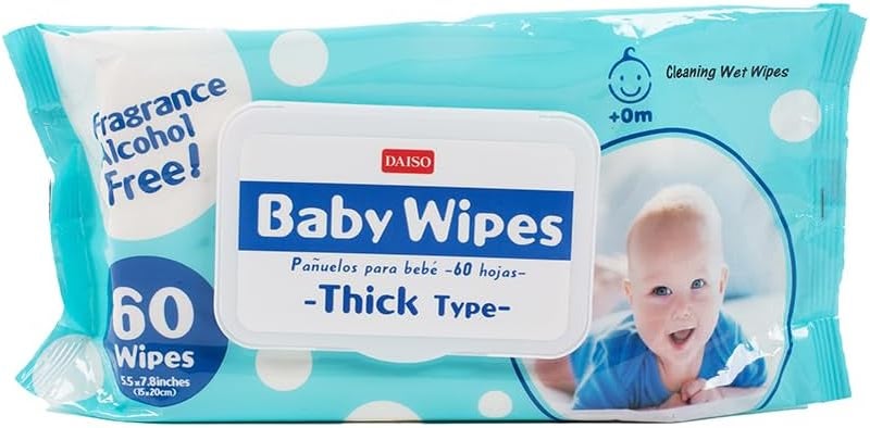 DAISO Baby Wipes Set - 60 Thick & Soft Wet Wipes for Baby Care - Image 1